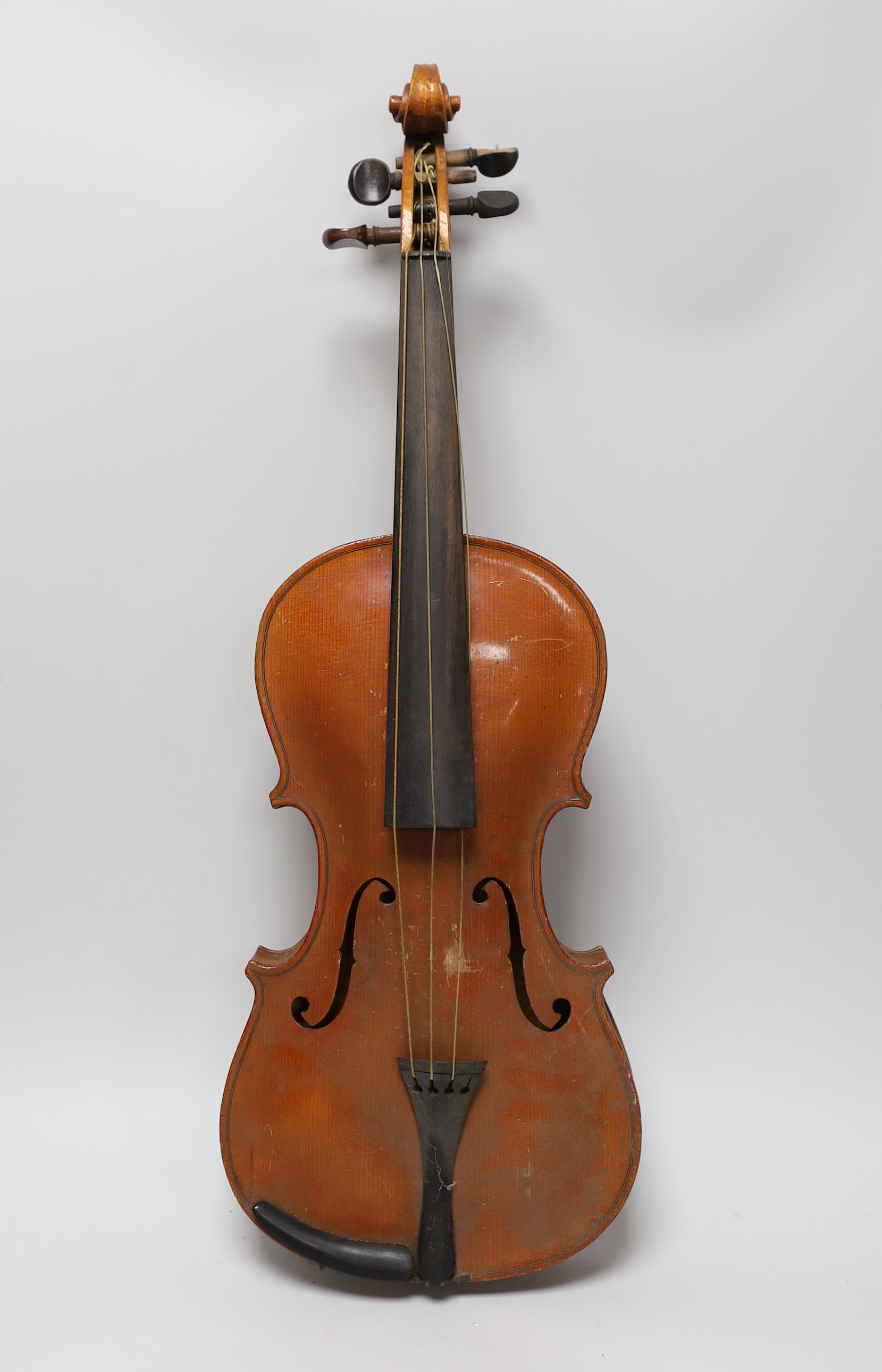 An early 20th century Stainer violin, patent number 23140, back measures 36.5cm excl button. cased. - Image 2 of 7