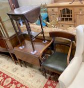 An early Victorian provincial mahogany elbow chair, and Edwardian drop flap table and a Provincial