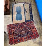 An antique Afshar rug, 140 x 111cm together with three smaller Chinese rugs