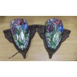 A pair of leaded glass Tiffany style wall lights, 34 x 34cm