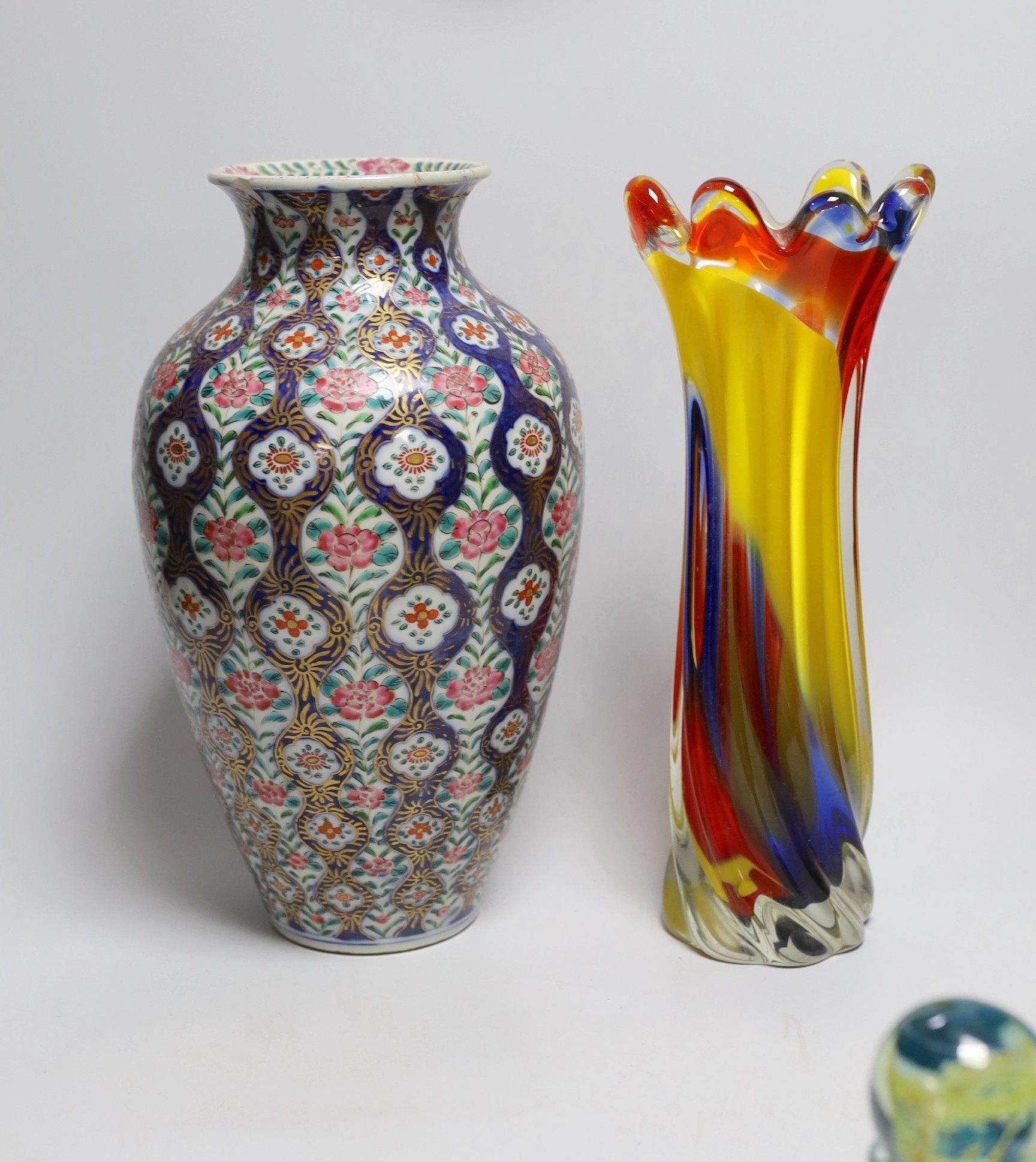 Various art glass bowls, a scent bottle and vase, a Continental ceramic vase and a Franklin mint - Image 6 of 6