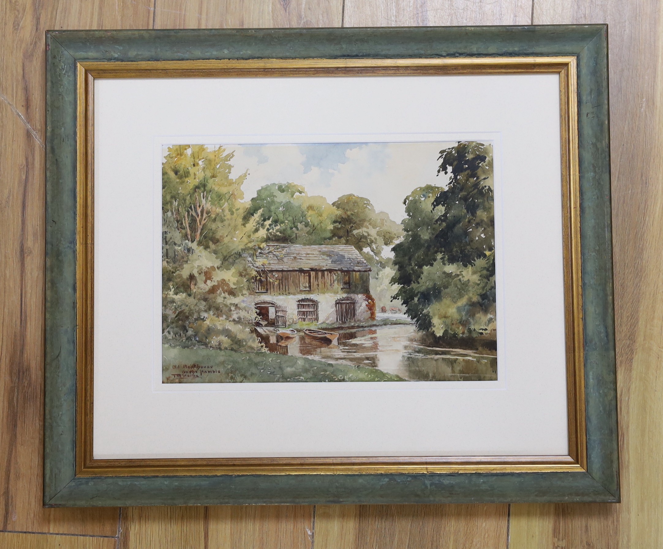 T. McHattie, watercolour, 'The Boat House on the Hamble', signed, 20 x 27cm - Image 2 of 3