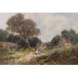 James Edwin Meadows (1828-1888), oil on canvas, Mother and child on a country lane, signed, 24 x