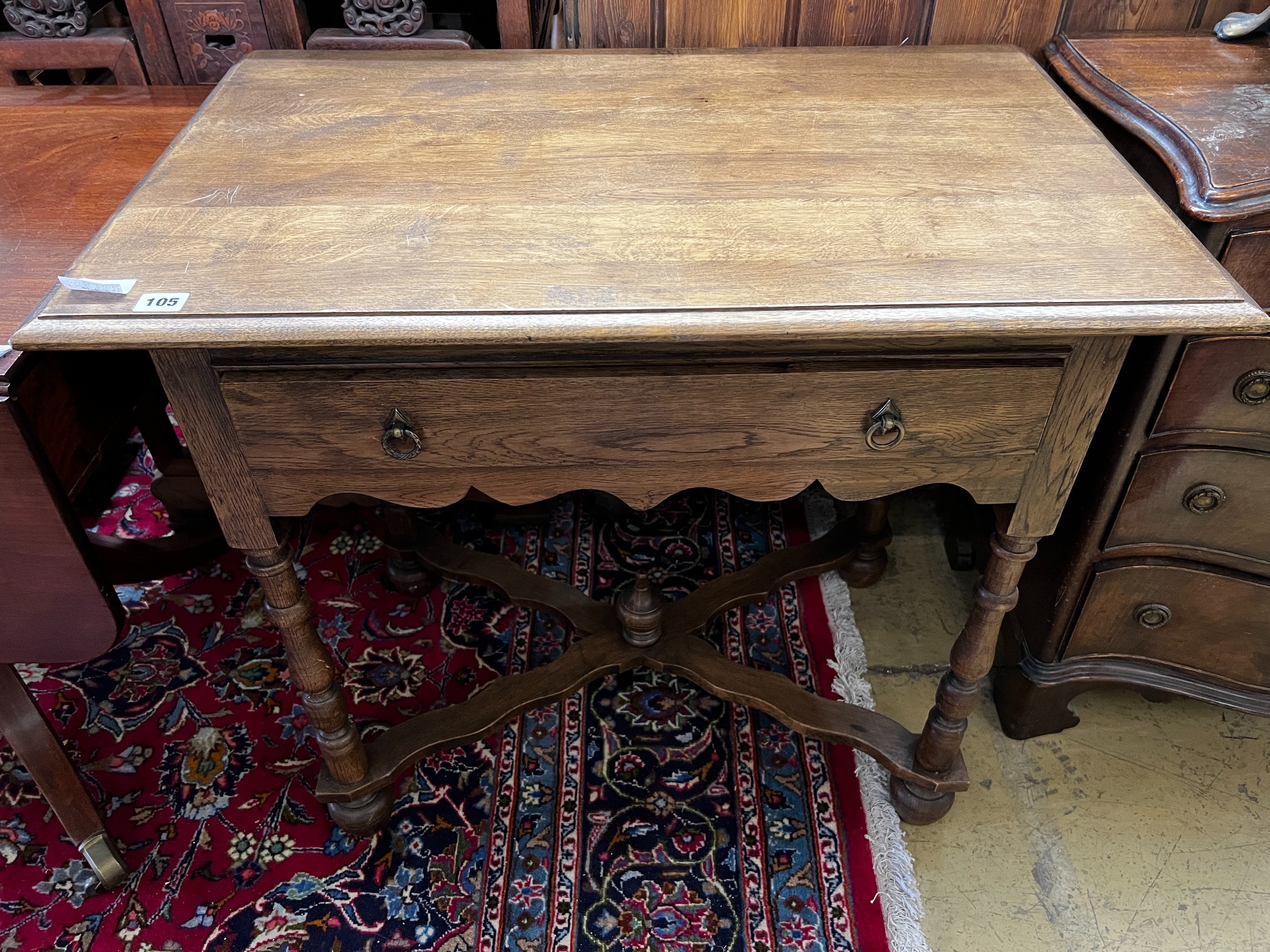 A small 1920's oak side table, width 84cm, depth 52cm, height 75cm