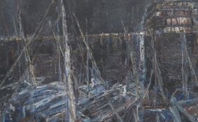 John Linfield (b.1930), oil on board, Harbour at night, signed and dated '93, 60 x 90cm