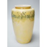 A Ruskin yellow waterglazed vase stamped and printed mark to base 1915, 21cm tall