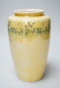 A Ruskin yellow waterglazed vase stamped and printed mark to base 1915, 21cm tall