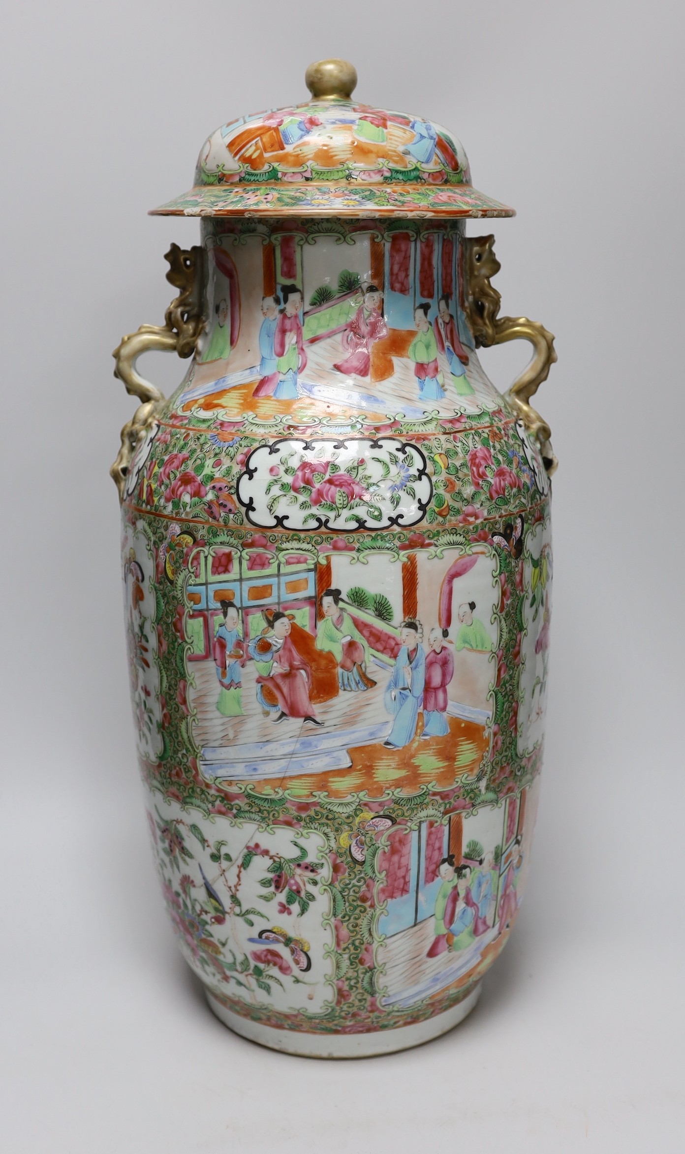A 19th century Canton famille rose vase and cover, 46cm - Image 2 of 5