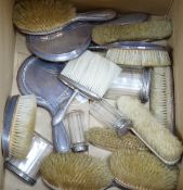 A quantity of assorted silver mounted hand mirrors, brushes and toilet jars, various dates and