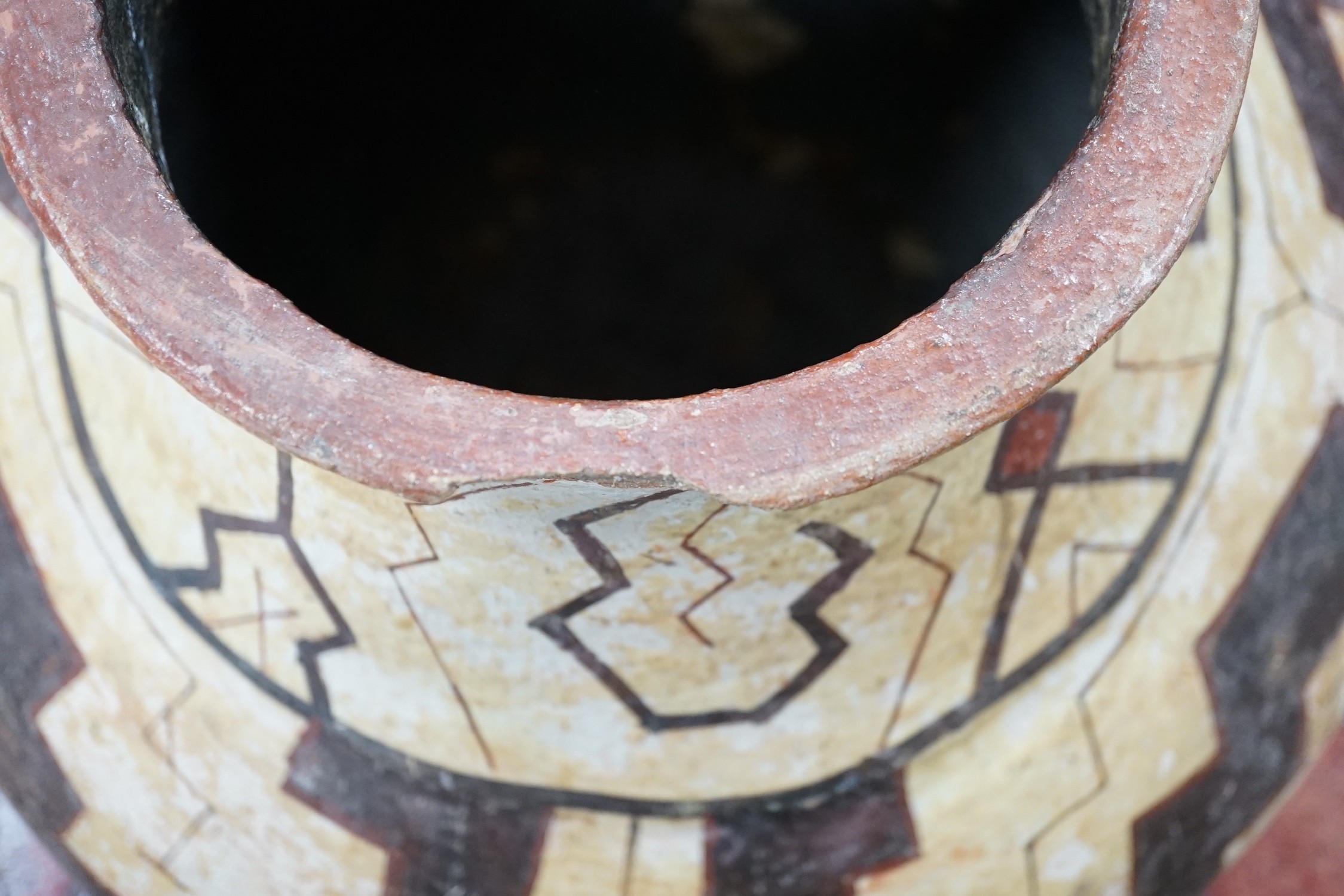 A Shipibo pottery water vessel with geometric pattern, Peru, 26cm tall - Image 9 of 12