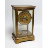 An early 20th century four glass brass and champleve enamel clock, with decorative enamelled and