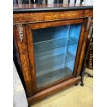 A Victorian marquetry inlaid gilt metal mounted walnut pier cabinet, width 75cm, depth 28cm,