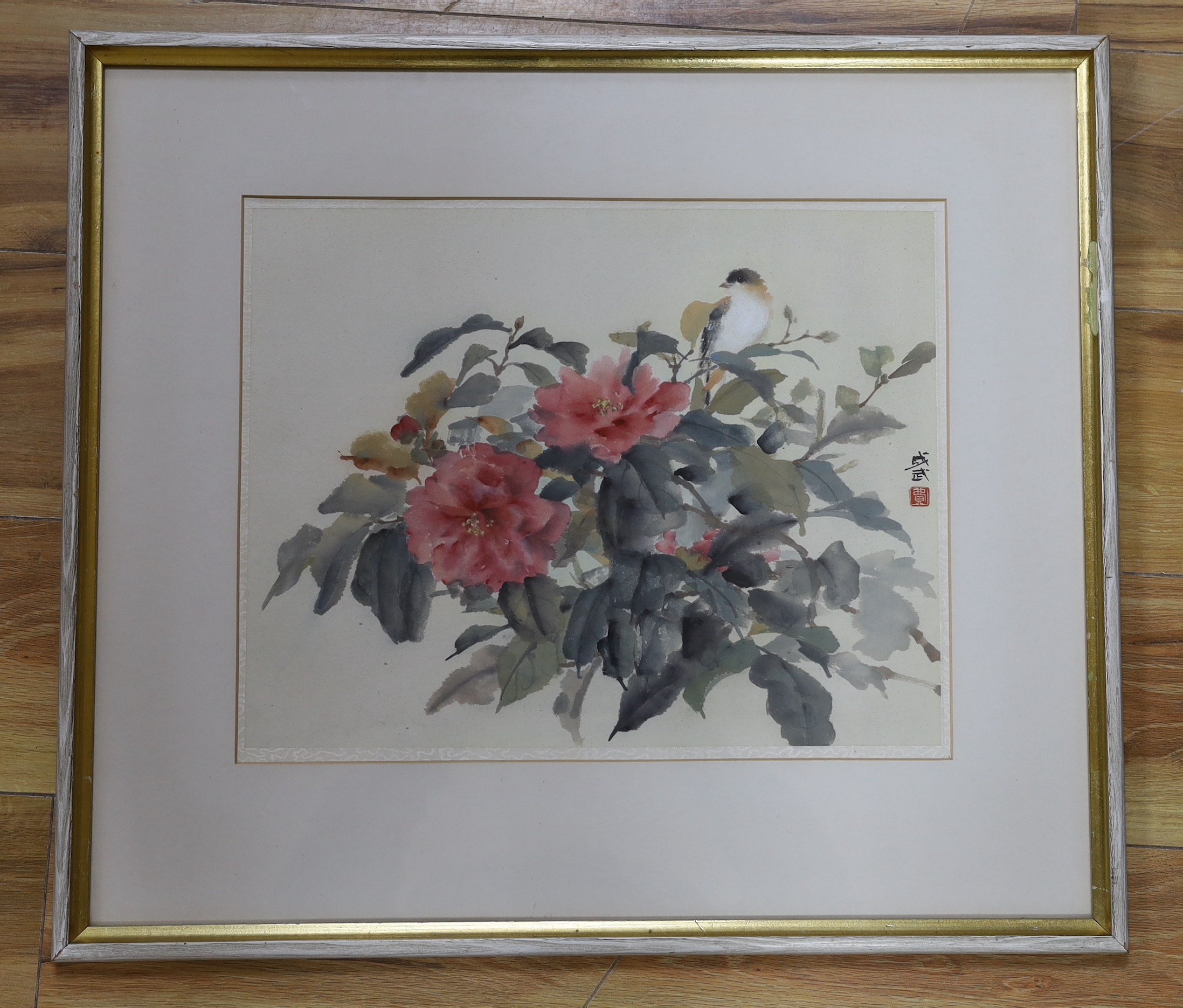 Fei Chengwu (Chinese, 1914-2001), watercolour, Bird and camellia, 1963 Leicester Galleries - Image 2 of 2