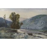 English School, watercolour, River landscape, indistinctly signed, 29 x 44cm