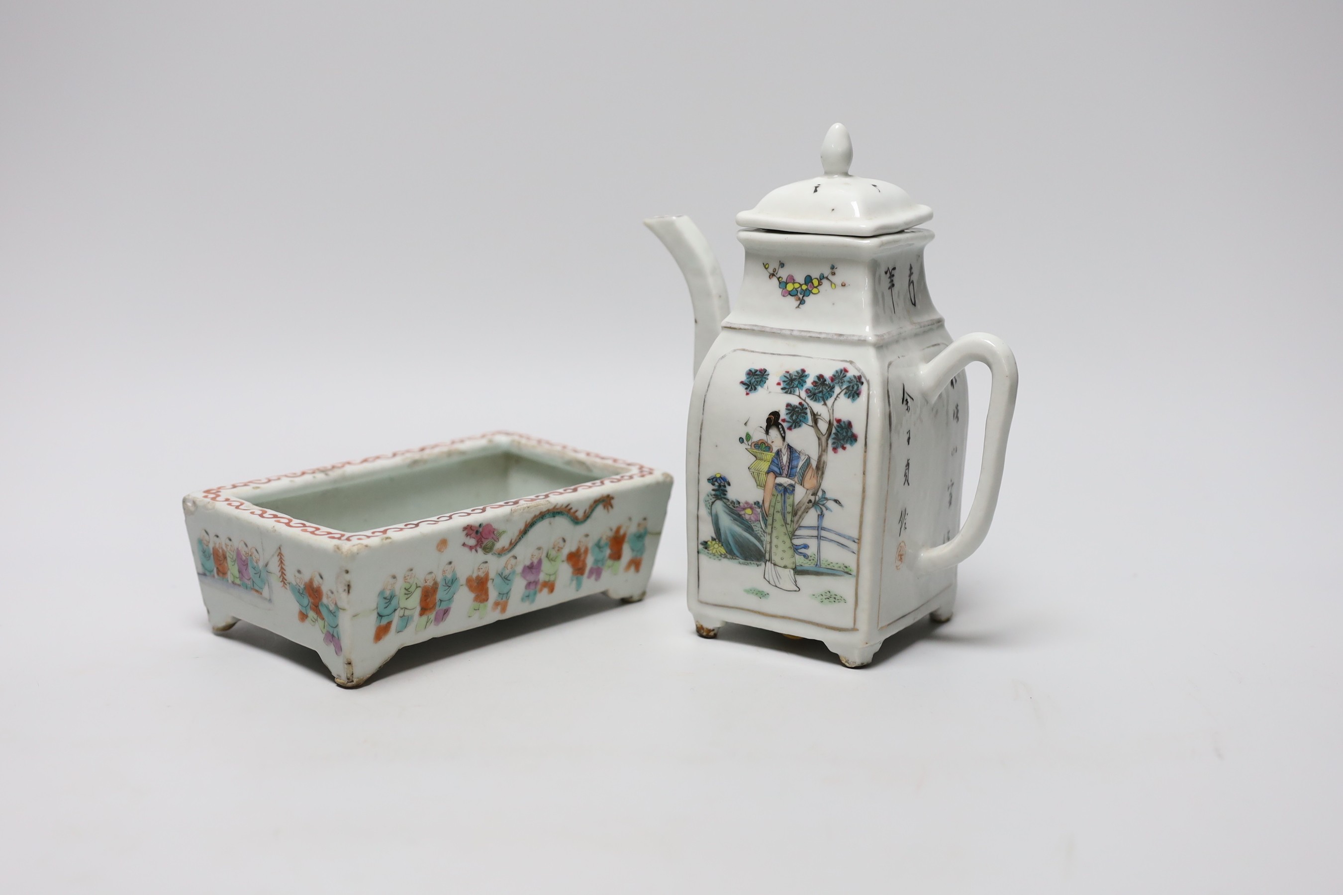 A Chinese Republic period teapot and small dish, teapot 18cm tall - Image 2 of 4