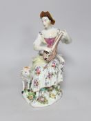 A large Derby figure of a shepherdess playing a lute, c.1760, 29cm