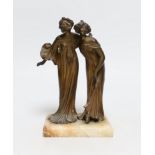 An Art Nouveau spelter figure group on marble base, of two ladies, 19cms high