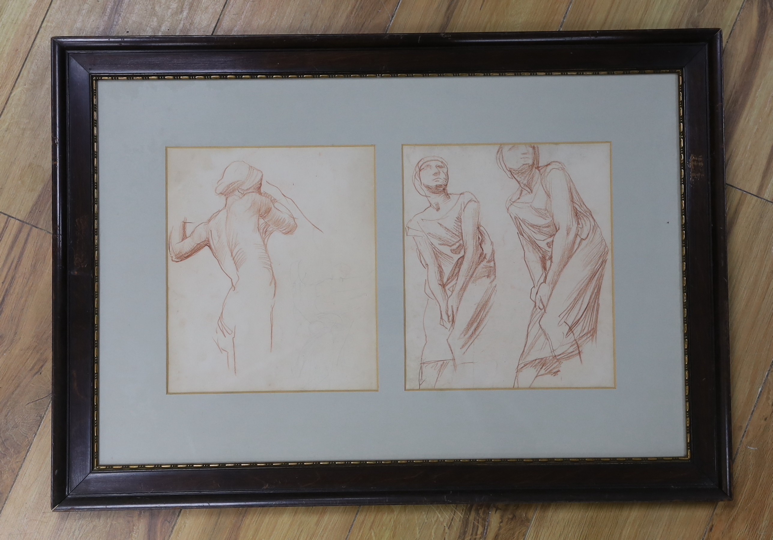 Alfred George Stevens (1817-1875), two sanguine chalk drawings, Figure studies, 24 x 20cm, framed as - Image 2 of 2