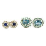 A modern pair of 18ct gold, sapphire and diamond cluster set ear studs, 8mm, gross weight 2.7