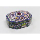 An early 20th century Indian gem set and enamelled gilt white metal trinket box, 10cm long