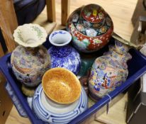 A group of mixed Japanese ceramic vases and a jar