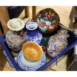 A group of mixed Japanese ceramic vases and a jar