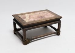 A small Chinese hongmu and marble inset stand, 21cm long