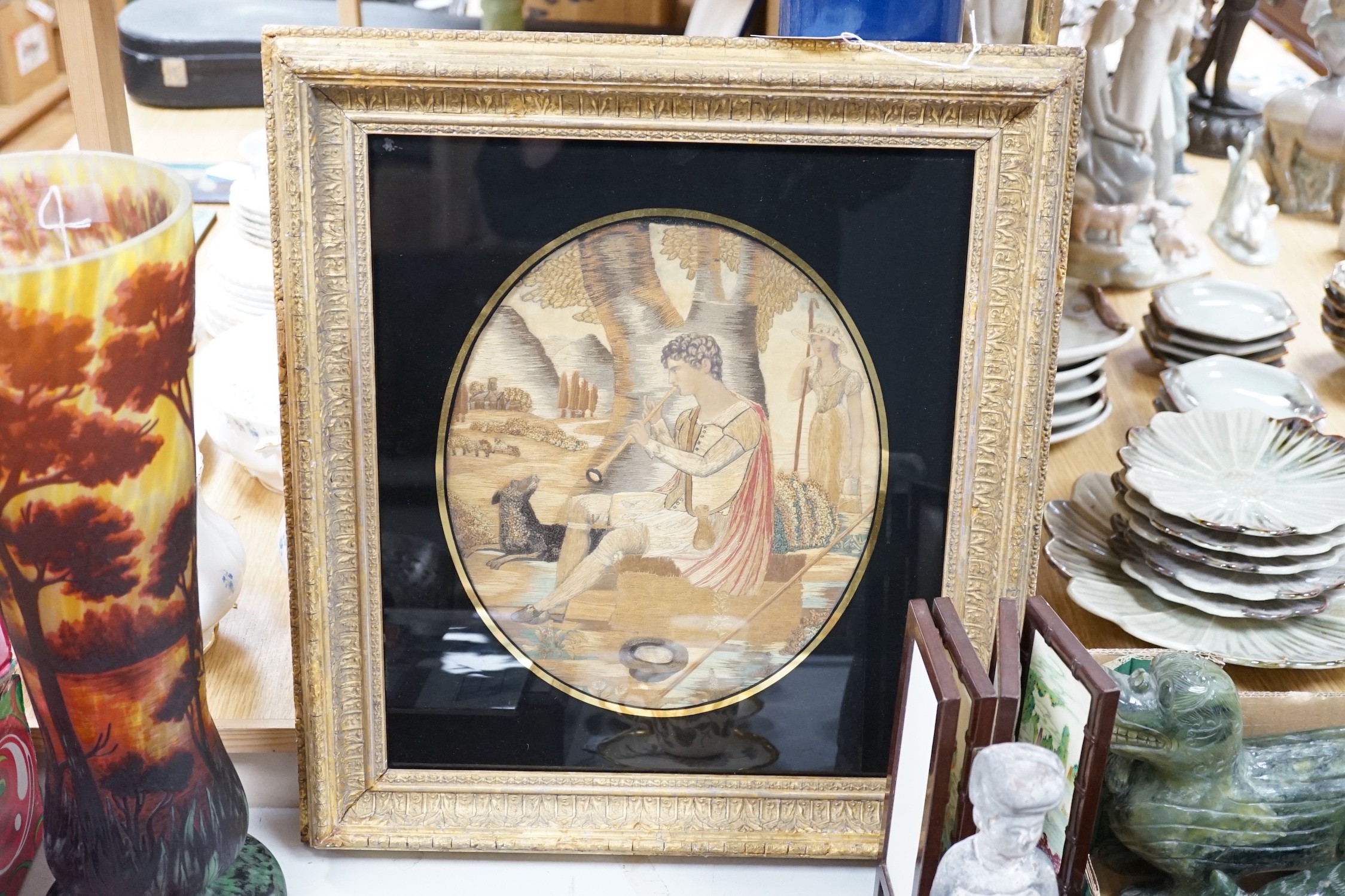 A framed Regency silkwork picture - Image 2 of 5
