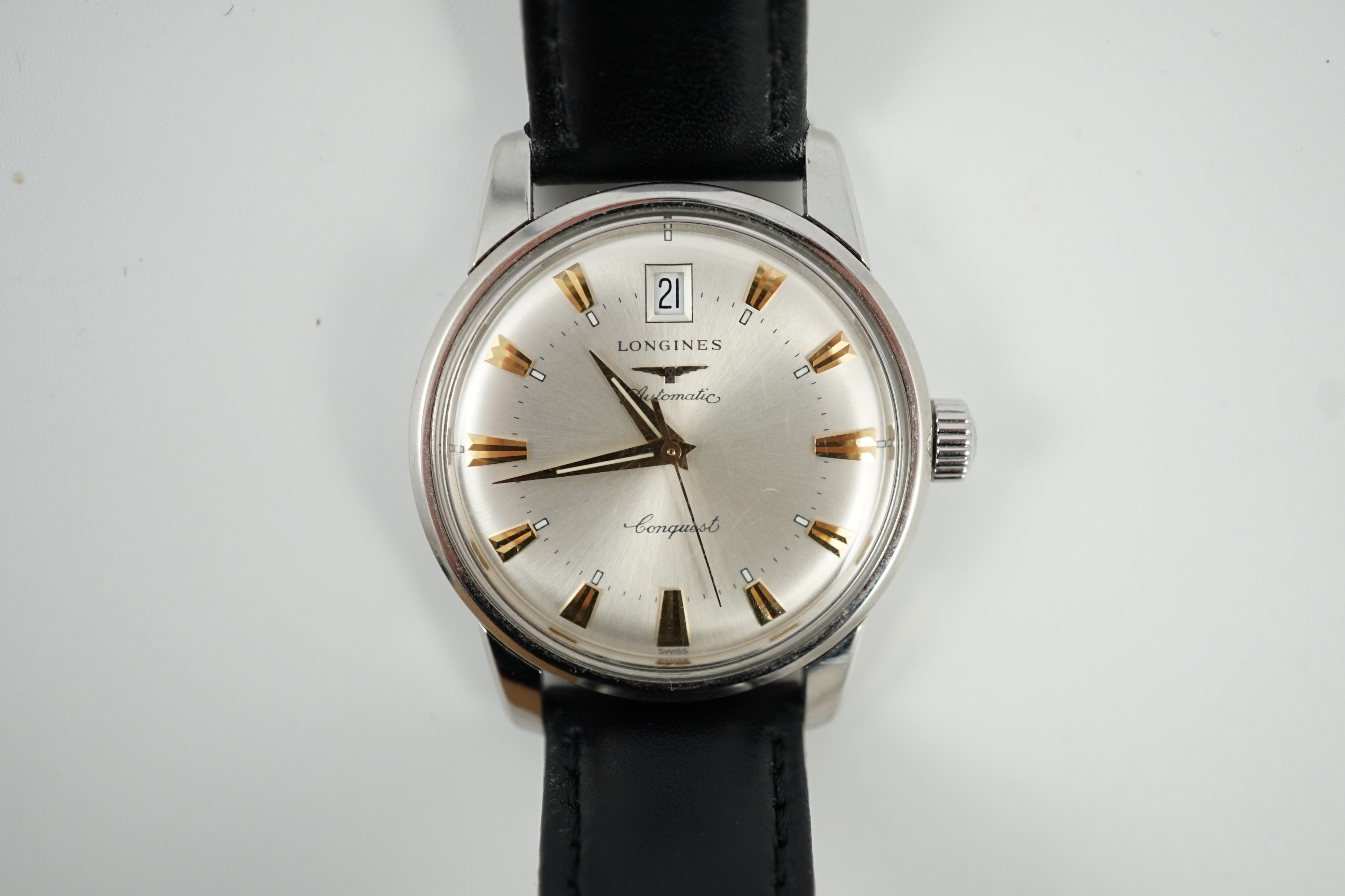 A gentleman's steel and enamel Longines Conquest Automatic wrist watch, with date aperture, case - Image 3 of 5