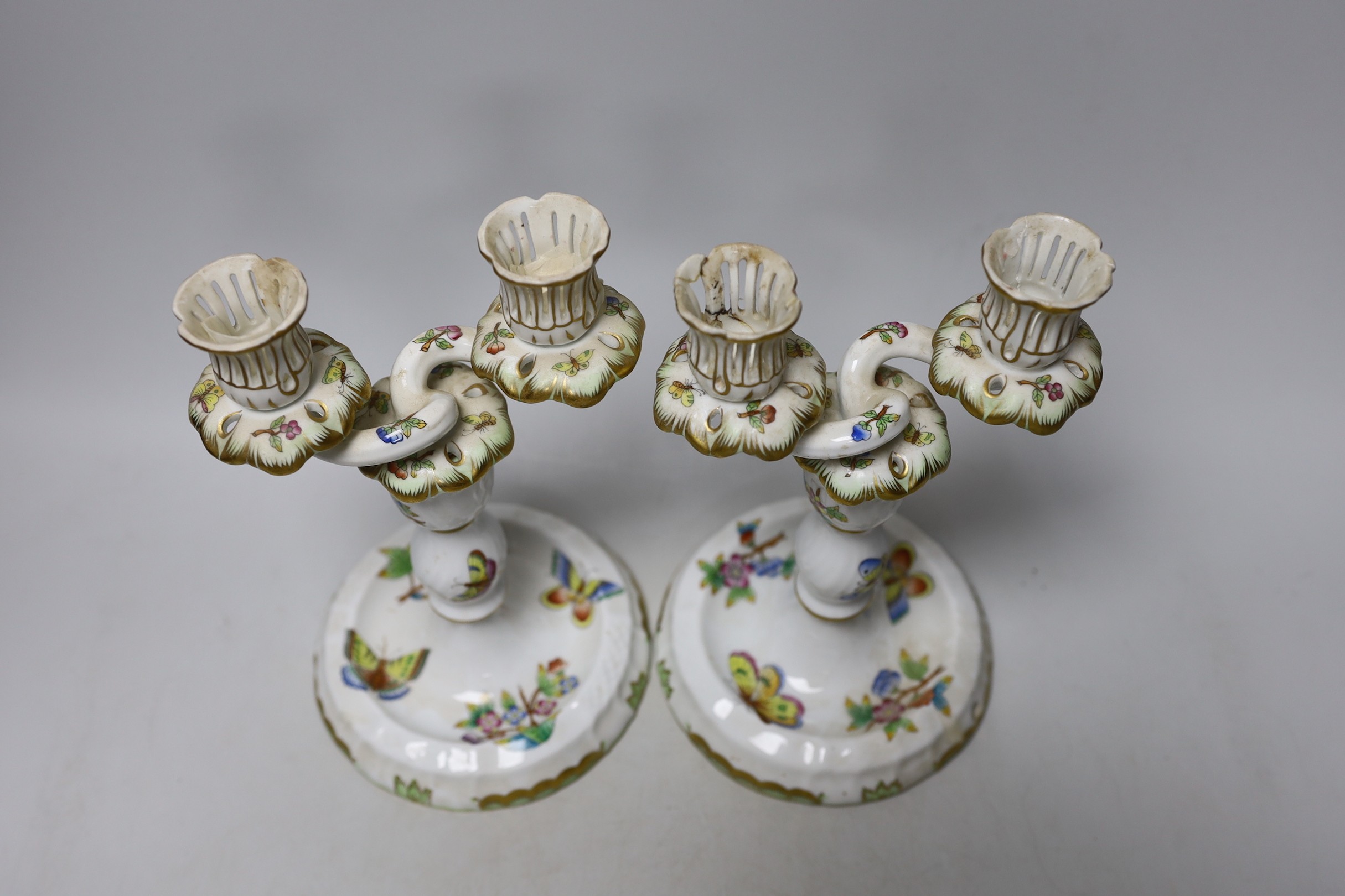A pair of Herend porcelain two branch candelabra, 22cm - Image 3 of 4