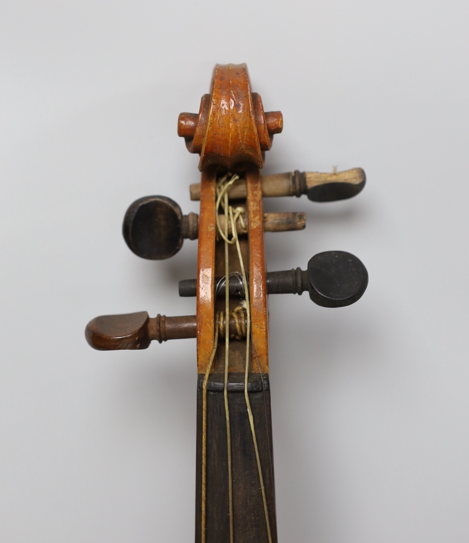 An early 20th century Stainer violin, patent number 23140, back measures 36.5cm excl button. cased. - Image 4 of 7