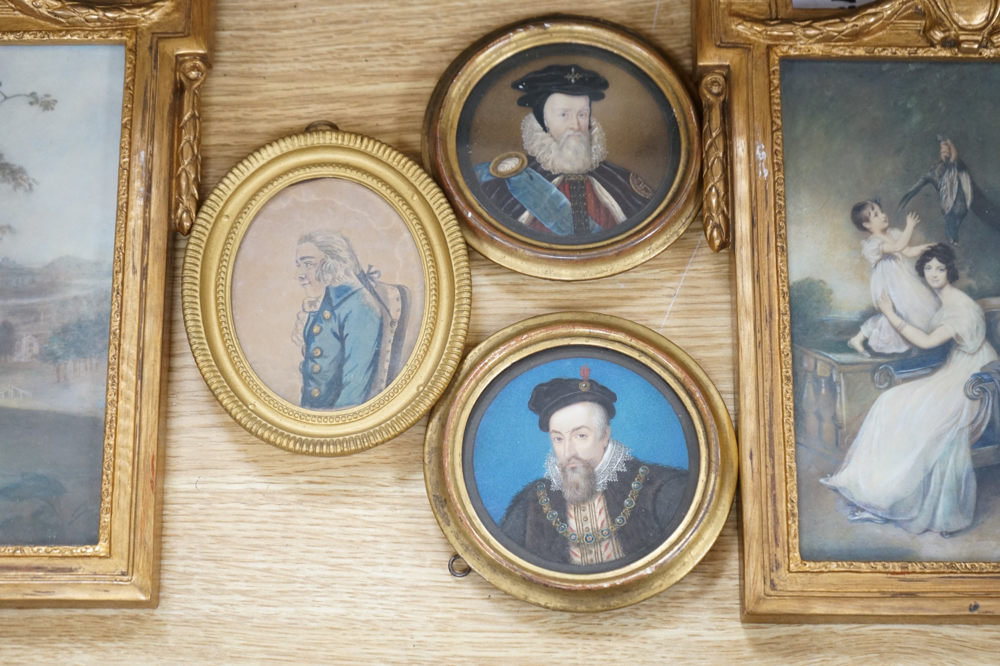 English School c.1900, pair of watercolour on card miniatures, Portraits of Robert Dudley, Earl of - Image 3 of 4