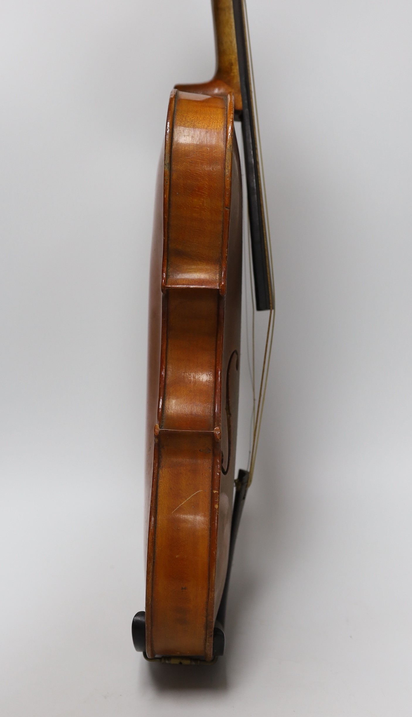 An early 20th century Stainer violin, patent number 23140, back measures 36.5cm excl button. cased. - Image 5 of 7