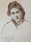 G. Janni (Italian), pen and ink, Sketch of a young woman, signed and dated 1890, 24 x 18.5cm, and