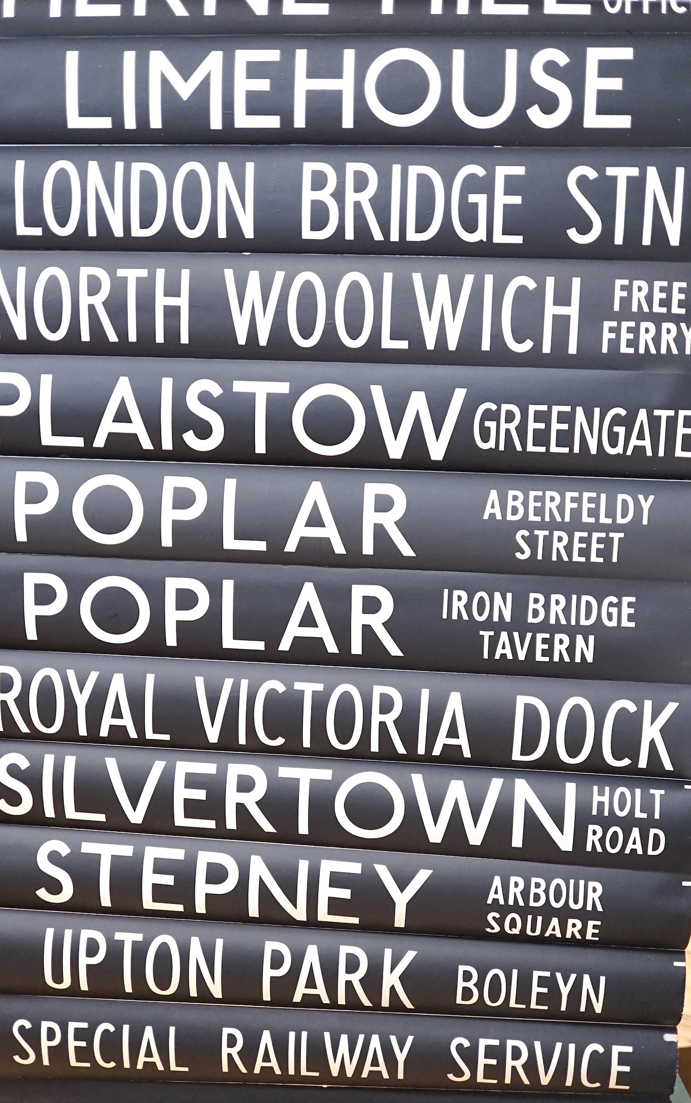 Three 1970's bus destination canvas lined blinds, Edmonton and other London Boroughs