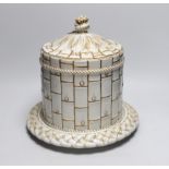 A Victorian pottery faux bamboo cheese dome on stand, 30cm
