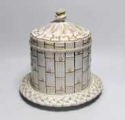 A Victorian pottery faux bamboo cheese dome on stand, 30cm