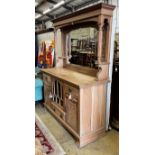 A late Victorian Art Nouveau bleached oak mirrored back sideboard, length 152cm, depth 58cm,