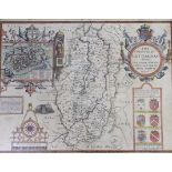 John Speede, coloured engraving, Map of Nottingham 1610, English text verso, 40 x 51cm