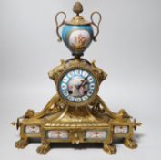 A Sevres style porcelain mounted ormolu mantel clock, 36cms high