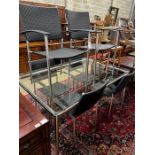 A contemporary Alexander Rose rectangular glass top garden table, length 159cm, depth 100cm,
