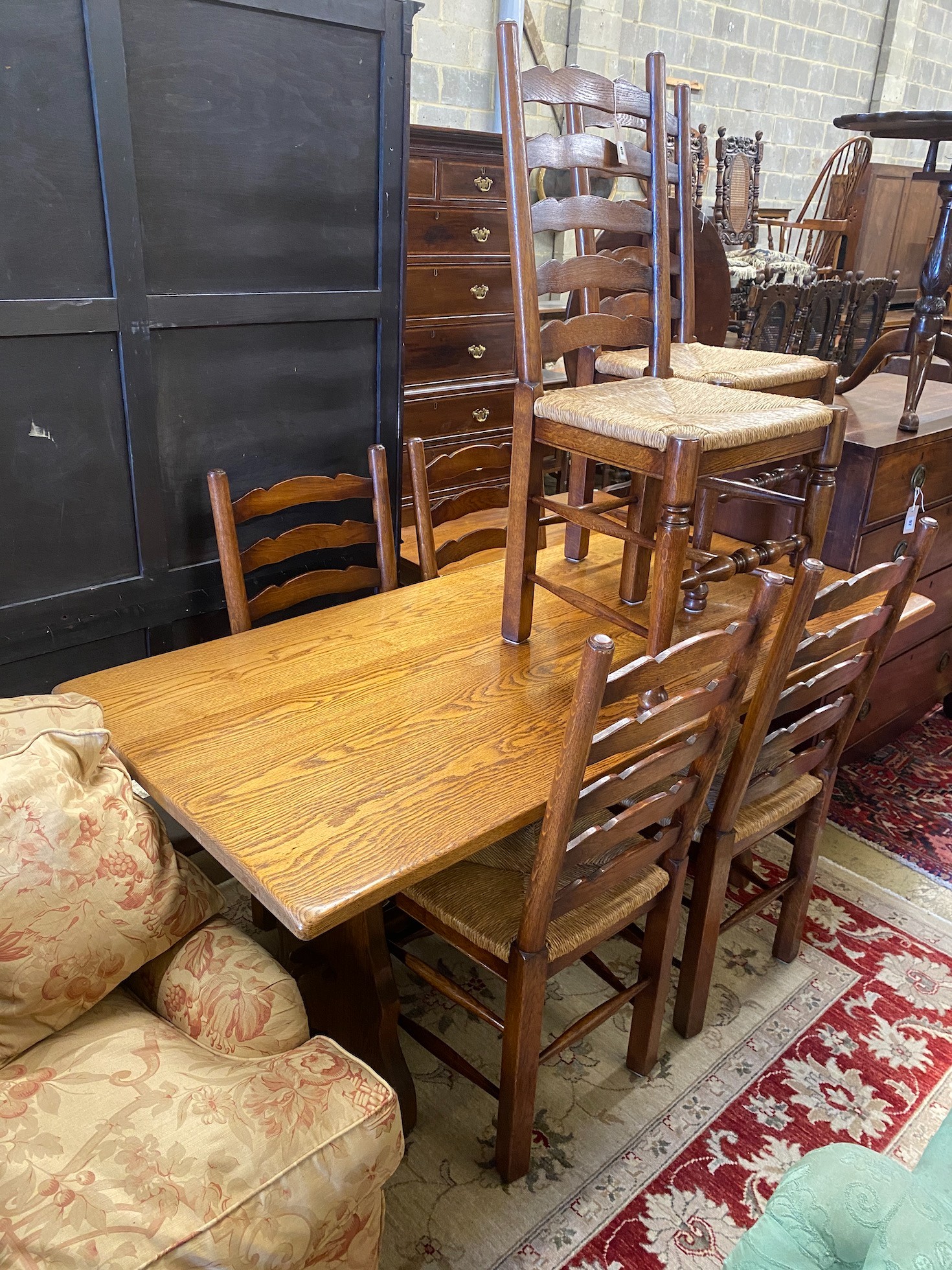 An 18th century style rectangular oak refectory dining table, length 167cm, depth 78cm, height