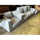 A contemporary Perobell grey fabric sofa, length 235cm, depth 98cm, height 88cm armchair and two