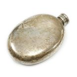 A Victorian silver oval hip flask, Fenton Brothers, Sheffield, 1874, 12.5cm, 6.3oz.