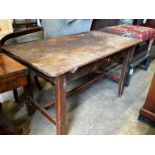 A Victorian pine planked top kitchen table, fitted drawer, width 133cm, depth 71cm, height 78cm