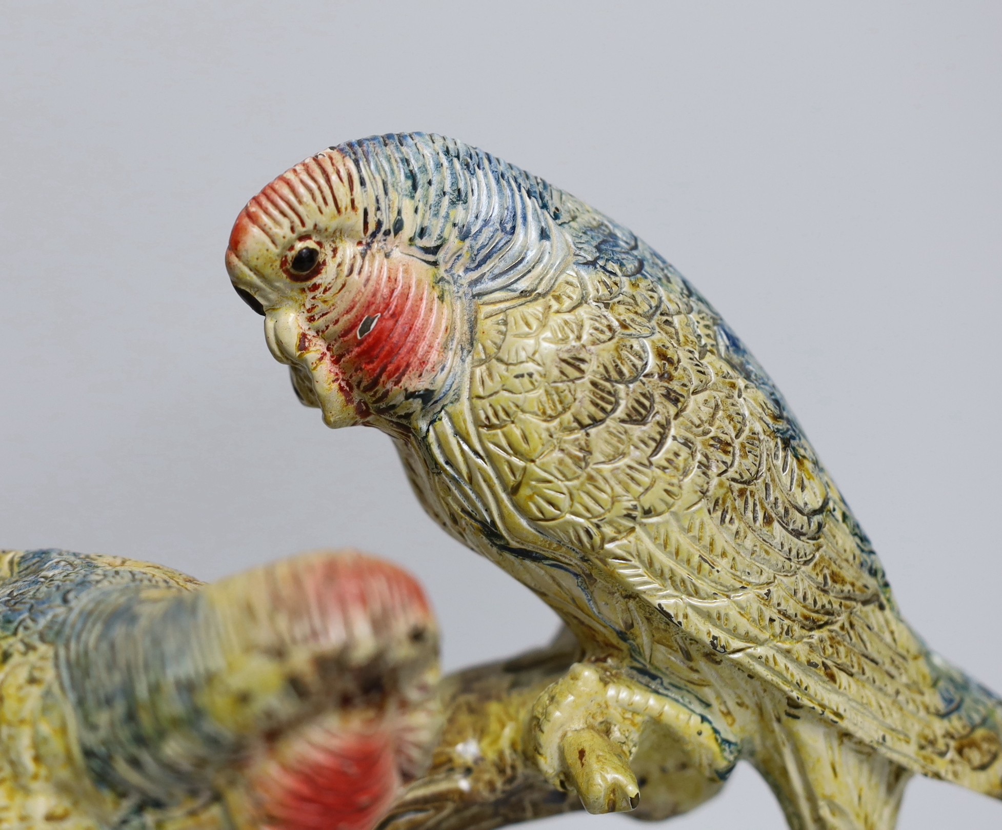 A Bergman style cold painted bronze budgerigar group, 25cm - Image 3 of 6