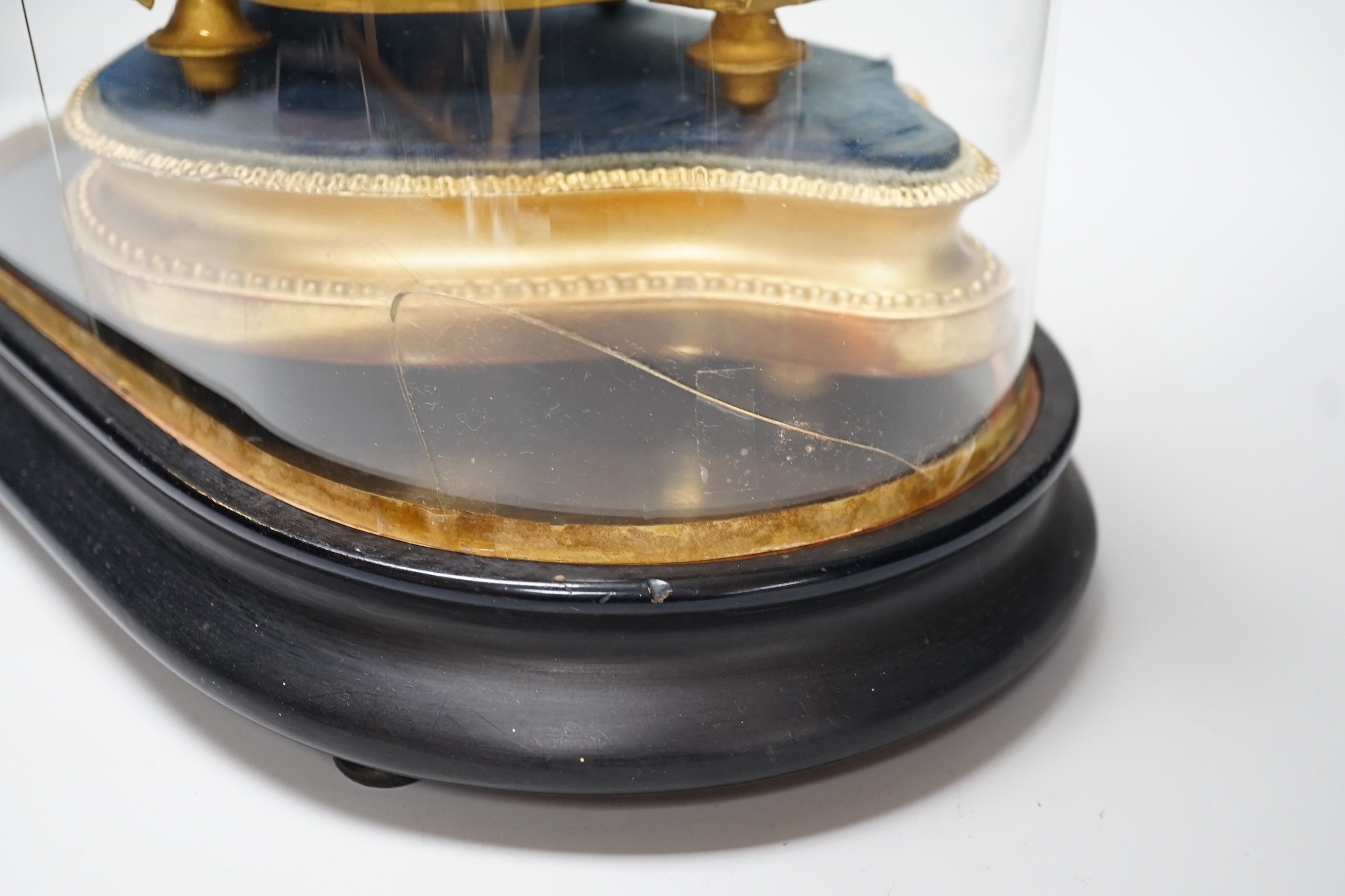 A French 19th century gilt metal clock by Phillipe H. Mourey on stand with glass dome, total - Image 5 of 9