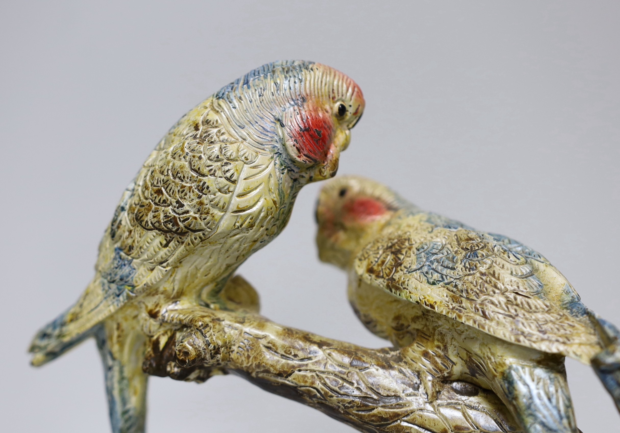 A Bergman style cold painted bronze budgerigar group, 25cm - Image 5 of 6