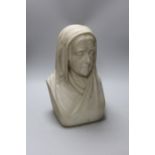 J.S. Westmacott 1866. A Carrara marble bust of a lady, possibly Florence Nightingale, 36.5cms high