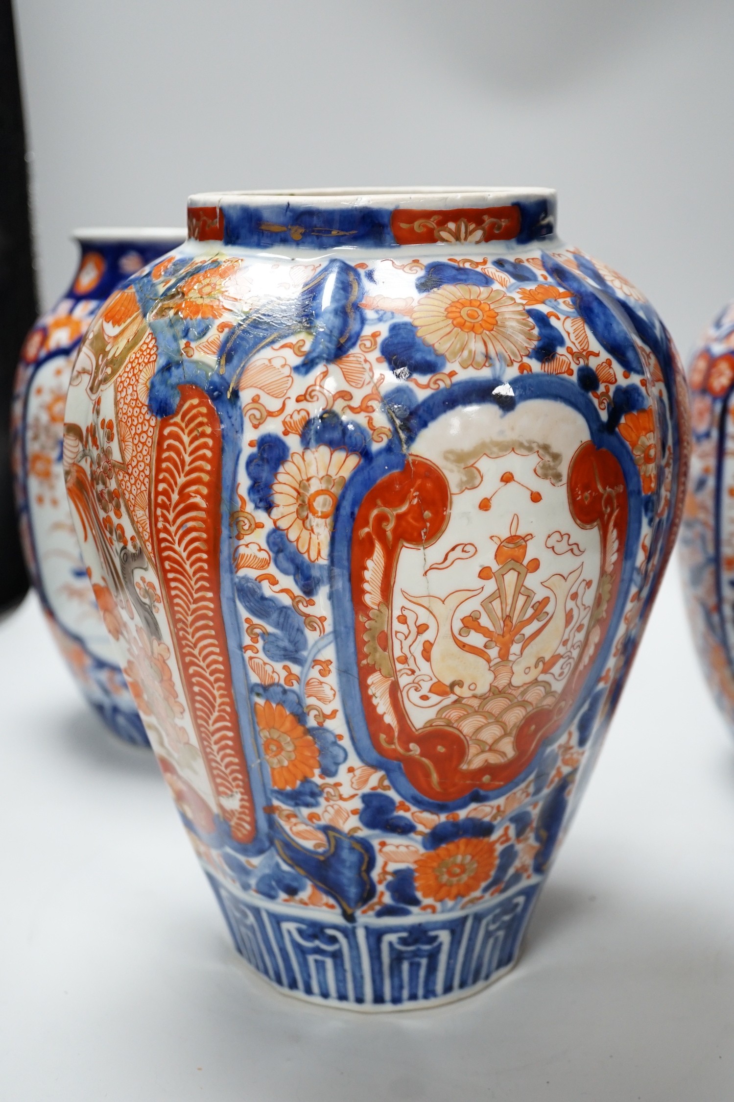 Three large Imari vases, tallest 28.5cm - Image 6 of 11